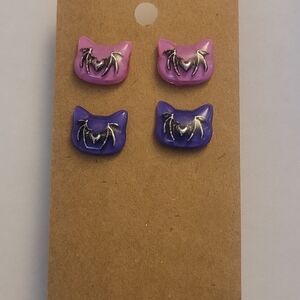Purple and Pink Cat Ear Stud Earrings